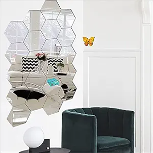 Look Decor 20 Hexagon Silver with 10 Butterfly Golden (B07MC421QF) 3D Acrylic Mirror Wall Sticker Decoration for Kids Room/Living Room/Bedroom/Office/Home Wall.