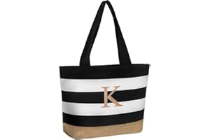 TAHAVICE Initial Canvas Tote Bag, Bolsas personalizadas para mujeres como regalo, Bolsa de playa para boda, cumpleaños, regalos personalizados para mujeres, mamá, profesoras, amigas, damas de honor
