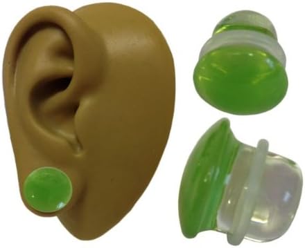 One - 10 mm - 00g - Lime Green - Colour Front Pyrex Glass Single Flare Ear Flesh Plug Stretcher Earring