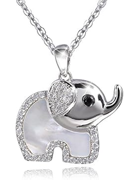 MATERIA 45cm Ankerkette mit Damen Kinder Perlmutt weiß Kettenanhänger Elefant 925 Silber Zirkonia #348-30_W
