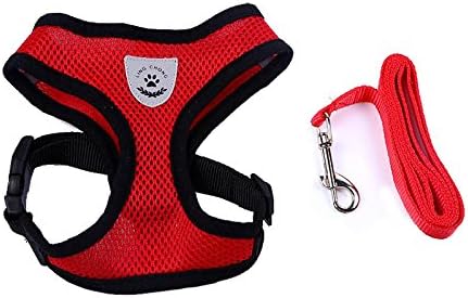 Doggie Style Store Red Soft Nylon Mesh Dog Puppy Pet Cat Kitten Adjustable Vest Harness & Lead Leash Set Size S