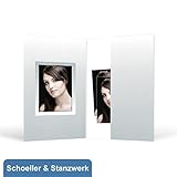Anzahl Passmappen: 100 Stück 100 Stück Passbildmappen für 3,5x4,5 cm - weiß mit grauem Verlaufdruck - mit Tasche und Ausschnitt - Schoeller & Stanzwerk