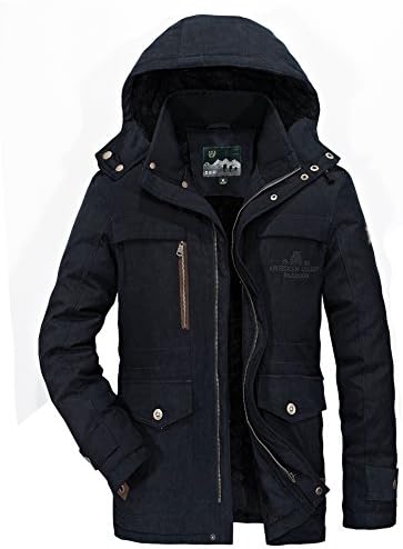 Yallmarket Parka Jacket Mens Winter Coats with Hoods Warm Thick Fleece Jackets Cotton Lined Padded Parka Coat