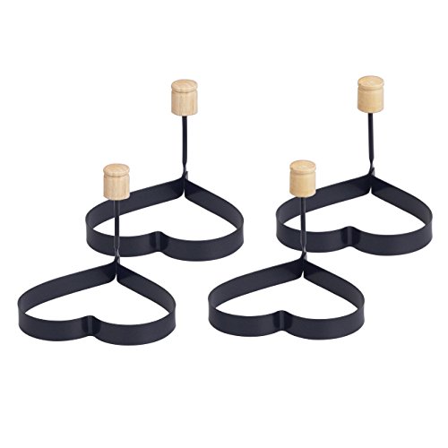 HIC Non-Stick Fried and Poached Egg and Pancake Cooking Rings, Heart Shaped, Nonstick, PFOA and BPA Free, 4.625-Inches x 4.25-Inches, Set of 4