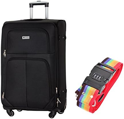 Trolley Suitcase with Code Luggage Strap for Cabin Business Travel Hand Bag with 3 Coded Lock and 4 Wheels (24'', black)