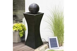 AMUR Fuente DE JARDÍN Solar ELEGANTIA Fuente DE Agua con luz LED y batería de Litio Fuente para terraza y Balcon