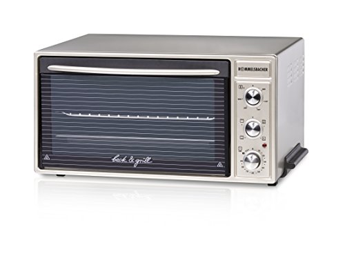 ROMMELSBACHER BG 1650 Back & Grill Ofen mit leistungsstarker Grillfunktion / 40 Liter / CLEANemail Beschichtung / 4 Heizarten mit Umluft / Versenkbare Knebel / 1650 W / champagner metallic