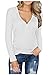 Produktbild Swallowuk Oberteile Damen Langarmshirt Shirt V Ausschnitt T-Shirt Frauen Casual Tops Bluse Pullover Unterziehshirt Hemd (M, Weiß)