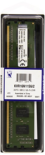Kingston KVR16N11S6/2 - Memoria RAM de 2 GB (1600 MHz DDR3 Non-ECC CL11 DIMM 240-pin, 1.5V)