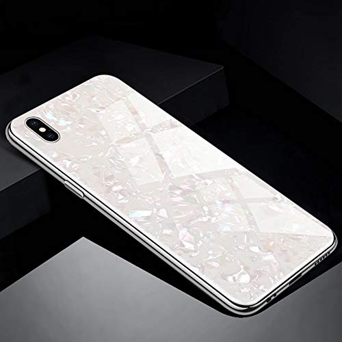 REALCASE iPhone X/iPhone Xs Back Cover Case | Luxury Marble Pattern Bling Shell Glass Back with Soft TPU Bumper Back Cover Case for iPhone X/Xs [White]