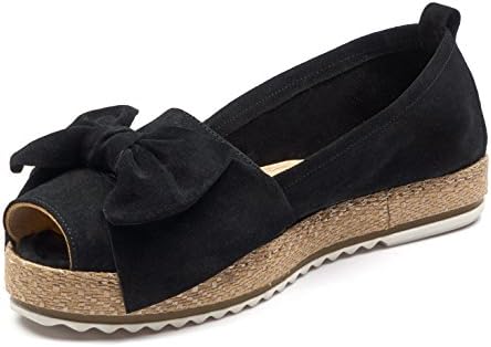 BOBERCK Gigi Collection Women's Suede Flat Espadrilles (8 US, Black)
