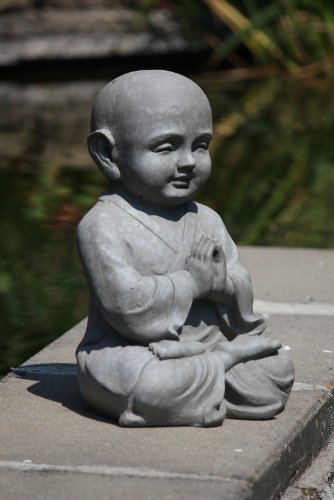 Figur Shaolin Mönch in Meditation – für Haus und Garten – Höhe 42 cm – grau - 3