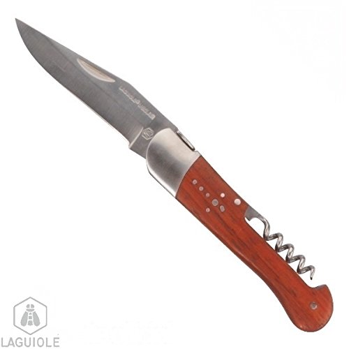 LAGUIOLE Jagdmesser mit Lederetui - 22cm Klappmesser. mit Griff aus exotischem Holz, mit Heftbacken/Mitres aus Messing Ihr täglicher Wegbegleiter, schnittsicher, praktisch und funktionell.