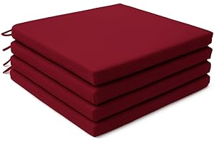 FOAM & UPHOLSTERY WAREHOUSE 4Pcs Dining Garden Chair Seat Pads with Ties for Kitchen, Living Room, Patio, Office – Indoor Outdoor Foam Cushions with Removable Covers (Burgundy)