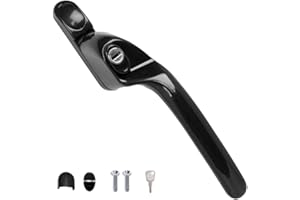 FixRello Window Handle 40mm Spindle - Offset Left-Handed espag Inline Locking Handle for DIY and Home Repairs - uPVC Window Handle - Comes with Screws, Caps and Key (Black, Left Hand)