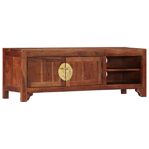Tidyard Meuble TV en Bois d'Acacia Massif (avec 2 Portes et 2 Compartiments) Design Elégant Marron 120x30x40 cm