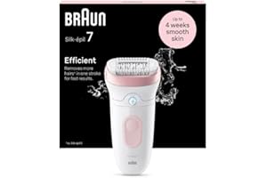 Braun Silk-épil 7 Damen-Epilierer, elektrischer Epilierer für Damen mit breitem Kopf für eine einfache Epilation, nass & trocken, lang glatte Haut, 7-000, Weiß/Rosa