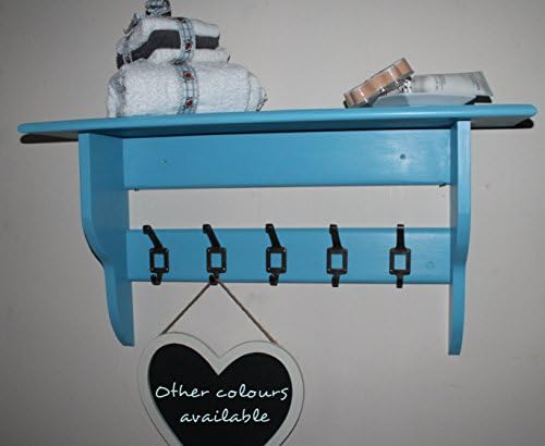 Deep shelf with vintage-style industrial coat hooks, bright blue, 2 to 10 hooks