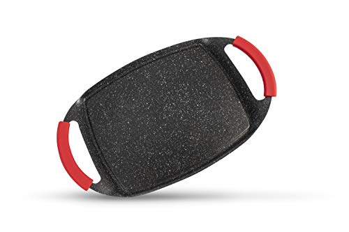 Master Swiss Parrilla de Aluminio Fundido con Asas de Silicona || Super Antiadherente Recubierto de mármol - Parrilla sin Aceite Vegetales Carnes de Pescado Bistec || 18.5 Pulgadas