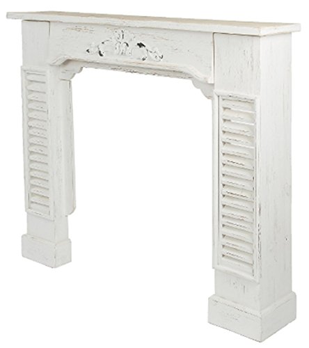 Kaminumrandung Kaminkonsole Landhaus Barock im Shabby Chic Weiss Antik aus Holz schmal 115cm x 23cm x 100cm (BxTxH)