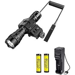 Lampe torche tactique LED 1200lm Super Brillant Torche Pour Hunting Avec interrupteur à pression, 45° Picatinny Mount, 2 piles rechargeables