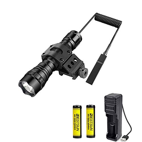 Lampe torche tactique LED 1200lm Super Brillant Torche Pour Hunting Avec interrupteur à pression, 45° Picatinny Mount, 2 piles rechargeables