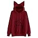 Produktbild Damen Mantel,Honestyi Damen Kapuzenpullover,Honestyi Damen Katze Langarm-Kapuzenpullover mit Kapuze Langarm Pullover Slim sweatshirts lässig Kapuzenpullover Baumwolle Tops (L, Rot)