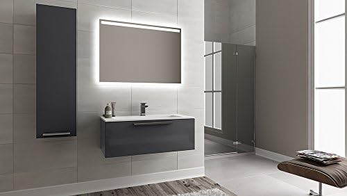 Bagnotti Bathroom Furniture - VEGA floating vanity unit with pull out storage drawer, solid surface sink, side cabinet &amp; LED mirror (grey)