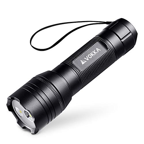 VOKKA 1000-Lumen Small Flashlight, CREE/ORSAM Dual-LEDs, 5 Modes, IP65 Water-Resistant, Rechargeable Handheld Flashlight with Tactical Silent Button, for Dog-Walking, Camping, Hiking, Emergencies