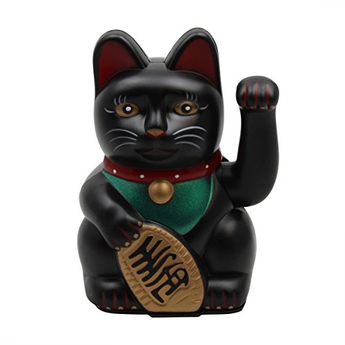Superfreak® Winkekatze Glückskatze winkende Katze Maneki Neko, Farbe schwarz, Größe 13cm