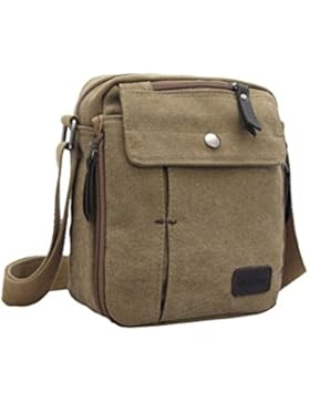 LUOEM Männer Kleine Vintage Multipurpose Leinwand Umhängetasche Messenger Bag Geldbörse (Khaki)