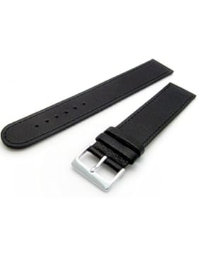 Herren-XXL-Leder-Uhrenarmband, Büffel-Maserung, superlang, 22mm breit, Schwarz, Chromfarbene Schnalle