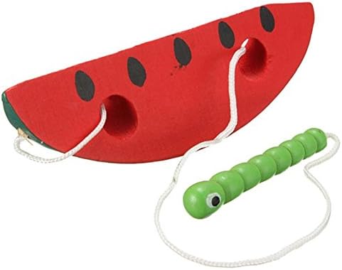Lumanuby 1 Pcs Insect Eat Fruit Apple Pear Eaten Watermelon Toddler Threading Wooden Toy Newborn Toys Develop Intelligence (Style A)