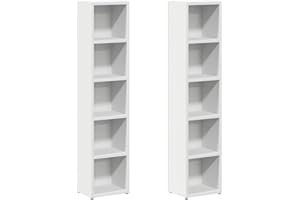 ‎VIDAXL vidaXL CD-Regal, 2er-Set, 21x16x93,5 cm, Weiß, Holzwerkstoff, Vitrinenschrank mit Fach, Aufbewahrungsschrank für Wohnzimmer, Bücherregal, CD-Aufbewahrung, Media Organizer