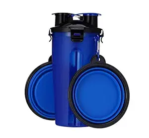 NILKANTH? 2-in-1 Pets Food Container/Water Bottle with Collapsible Dog Bowls for Walking Hiking Travelling, Blue