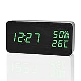 GuDoQi Multi Funktions LED Holz Uhr Temperatur Und Luftfeuchtigkeit Display Digital Geräuschempfindlich LED Alarm