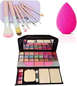 INENCE Makeup Kit 6155 7 Hello Kitty Makeup Brush, 1 Sponge puff Combo Set