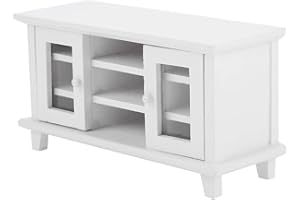 ZERODIS 1:12 Dollhouse Wooden TV Cabinet Miniature Dolls House Living Room Furniture Dollhouses Decoration Ornaments Accessories with Double Open Doors for Kids Educational Pretend Play Toys Gift(White)