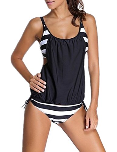 Ninimour Damen Tankini Bikini Set Streifen zweiteilig Badeanzug Swimsuit