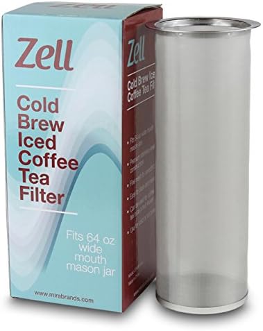 Zell Cold Brew Coffee, Iced Coffee and Iced Tea Maker Infuser | Durable Fine Mesh Stainless Steel Coffee Maker Filter | 64 Oz (2 Quart)