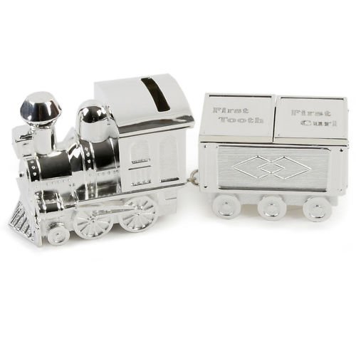 Personalised Train Money box with First Tooth and Curl (Engraved Free)