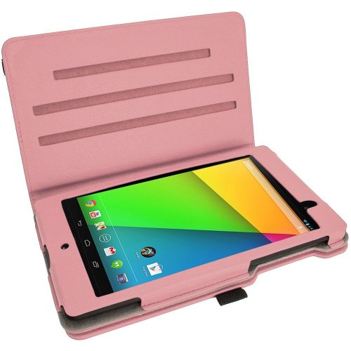 igadgitz 360° Drehbar Pink Rosa PU Ledertasche Hülle für Google Nexus 7 FHD 2013 Model 2. Generation Mit Multi-Winkel Betrachtungs-stand + Auto Sleep/Wake + Displayschutzfolie