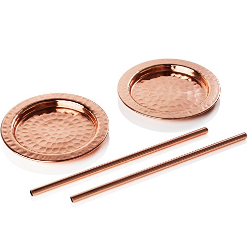 Moscow Mule Kupferbecher: 2er Set – Enthält 2 x 18oz Becher, 2 x Untersetzer, 2 x Strohhalme, 1 x Shotglas in Geschenkbox mit Bonus Cocktail-Rezepte-eBook – 100% Kupferzubehör – Handgemachter Trinkbecher in Roosevelt-Optik mit Hammerschlag-Effekt – Das Perfekte Geschenk für Hochzeiten, Jahrestag, Hochzeitstag, Geburtstag oder Weihnachten für Sie oder Ihn - 9