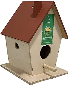 NATURE CARE Wood Beautiful Bird House Nest Box for Sparrow and Garden Outdoor Decor for Attracting Birds (Light Brown)
