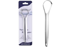 RECON UP Pack of 1 Spoon Shape Tongue Scraper for Adults 100% Stainless Steel, Tongue Cleaner Fresh Breath Care Scraper, Tounge Scraper Bacteria Inhibiting Non-Synthetic Grip Tongue Cleaning Tool