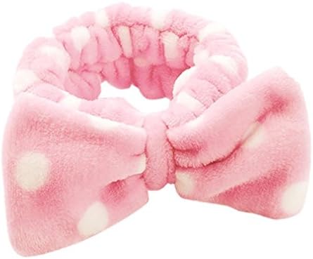 Halicer Fashion Cute Pink Bowknot Makeup Cosmetic Shower Elastic Hair Band [White Dot]