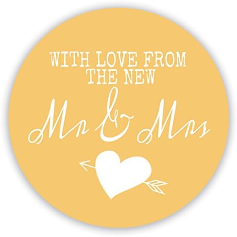 Pretty Wedding 45mm Circular Favour Stickers โ Pack of 48 โ Yellow Love Hearts