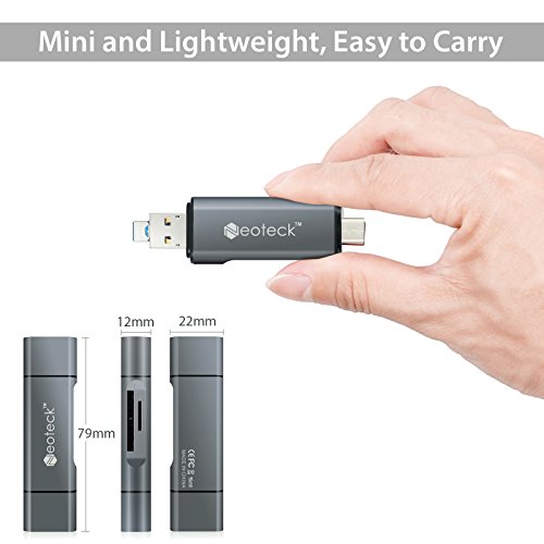 Neoteck SD TF Kartenleser mit Adapter 3 in 1 USB/ Type C/ Micro USB mit OTG Funktion für Macbook Windows Computer Google Tablet Android Handy – Grau - 3