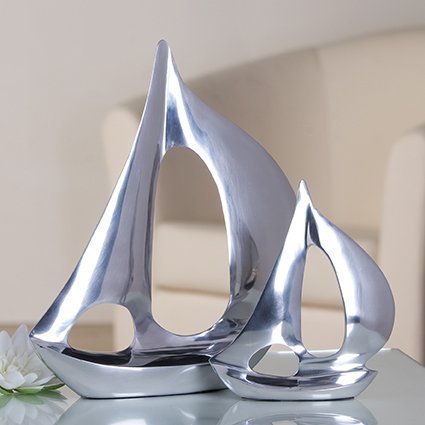2 Boote Schiffe Set Skulptur Boot Metallobjekt Schiff Alu 2er Set
