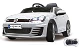 Hupe und Sound am Lenkrad Jamara 460217 - Ride-on VW Golf GTI VII weiß 2,4G 12V - Leistungsstarker 12V Akku und 2 Antriebsmotoren, 3-Gang-Automatik, Ultra-Gripp Gummiring am Antriebsrad, LED Scheinwerfer, MP3 Player, Hupe